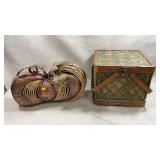 vintage woven wood picnic basket, decorative