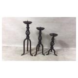 Three Hand-Forged Metal Candle Holders