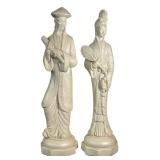 Vintage Mid-Century Asian Scholar & Woman Statues