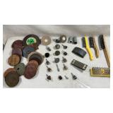 assortment of workshop abrasives, rotary tool