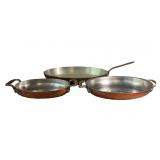(3) Vintage Copper Pans, Au Gratin Pan, Paella