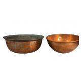 (2) Large Vintage Hammered Cooper Mixing Bowls