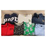 variety of casual sweaters, sweatshirts, and