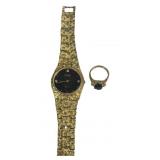 Gruen Diamond Quartz Watch, Faux Gold Ring