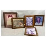 collection of five framed vintage-style baseball