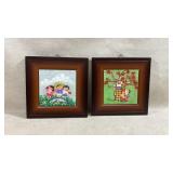 Set Of 2 Framed Japanese 9.25"x9.25ï¿½ Paintings