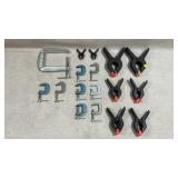 assorted group of workshop clamping tools,