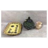 Ceramic Tray, Lidded Jar, and Alabaster Vase Trio
