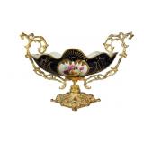 Porcelain & Gilt Metal Pedestal Centerpiece Bowl