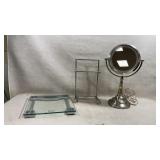 round, double-sided, lighted tabletop vanity or