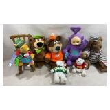 collection of vintage plush toys including W