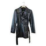 Vtg. ONYX Jeans Black Leather Trench Coat Jacket