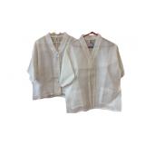 (2) Vintage White Linen Sheen Kimono Style Shirts