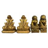 Vintage Wooden Foo Dog Statues, Gilt Acanthus