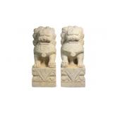 Pair of Vintage White Marble Chinese Foo Dogs