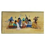 Signed Native American ceremonial oil on canvas