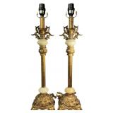 (2) Vtg. Gilt Metal & Marble Candlestick Table