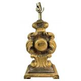Vintage Carved Wood and Parcel Gilt Table Lamp