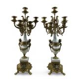 ITALIAN BREVETTATO GILT BRASS & MARBLE CANDELABRAS