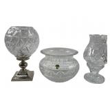 (3) WATERFORD CRYSTAL HURRICANE LAMPS & BOWL