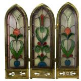 ANTIQUE STAINED GLASS TRIPTYCH PANLE