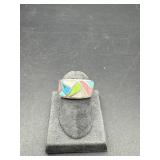 STERLING SILVER AND COLOURED STONE RING