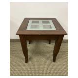 WOODEN TABLE WITH GLASS TOP INSERT