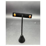 STERLING SILVER AND AMBER STUD EARRINGS