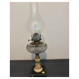 ANTIQUE OIL LAMP PORCELAIN HAND PAINTED BASE