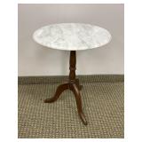 SMALL WOOD WITH ROUND MARBLE TOP TABLE