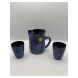HANDMADE POTTERY JUG AND 2 GLASSES