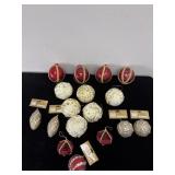 SELECTION OF RED, WHITE AND GOLD ORNAMENTS