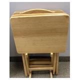 SET OF 4 WOODEN TV TABLES WITH STAND