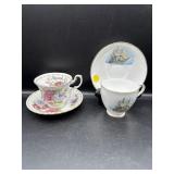 2 BONE CHINA TEACUPS AND SAUCERS