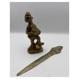 VINTAGE BRASS CLOWN FIGURINE AND LETTER OPENER