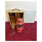 COLEMAN LANTERN IN WOODEN STORAGE BOX