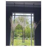 3 METAL AND GLASS HANGING VASES