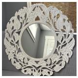 LARGE WHITE WOOD FRAMED MIRROR