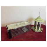 LIVE TRAP AND METAL BIRD FEEDER