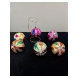 6 LARGE VINTAGE GLASS ORNAMENTS