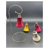 SET OF 4 VINTAGE GLASS BELL ORNAMENTS