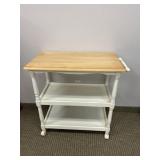 WOODEN TOPPED KITCHEN CART ON CASTERS