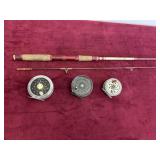 2 PIECE ROD AND 3 FLY REELS