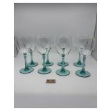 SET OF 8  TEAL STEMMED WINE GLASSES