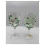 PAIR OF HAND PAINTED WINE GLASSES