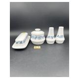 NORITAKE 'STEPHANIE' BUTTER DISH, S/P, SUGAR DISH