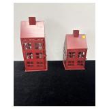 2 METAL HOUSE CANDLE HOLDERS