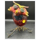 GLASS AND METAL OWL ORNAMENT