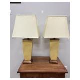 PAIR OF MODERN BEIGE AND COPPER TABLE LAMPS