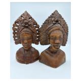 2 POLYESIAN CARVED BUSTS